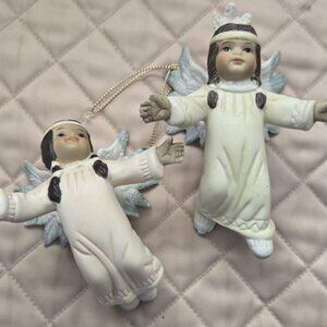 Vintage House of Lloyd 2 Native American Indian Angel Christmas Ornaments